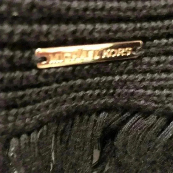 Michael Kors Medium Black Knit Turtleneck Pullover Sweater Fringe Logo L/S - Picture 3 of 5